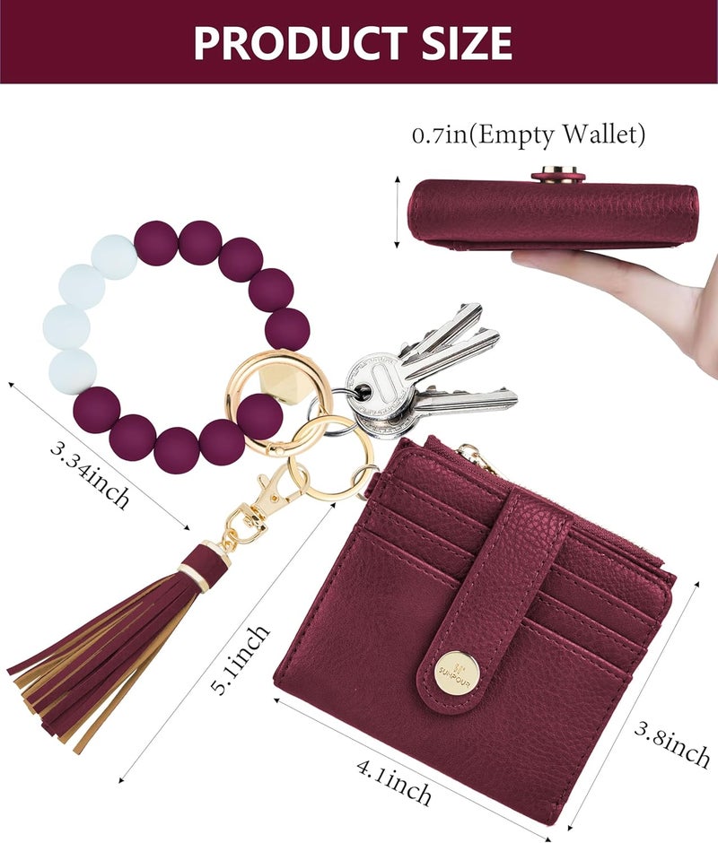 Sunpour Small Wristlet Wallets for Women Keychain Wristlet Wallet RFID Blocking Key Chain Wallet With Zipper Coin Pocket,2 Id Window (Burgundy) - Image 2